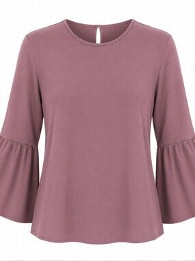 Chaus Dusty Rose Crewneck Cotton Romantic Loose Office Bell Sleeve Women's Top L